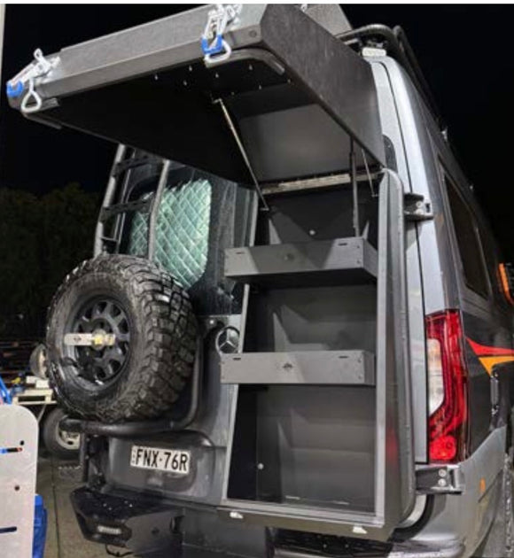 KK Rear Delta Gullwing Storage - Lightweight alloy rear gear box, storage of gear up to 28kgs. Ideal for golf clubs  - Driver/Pax side - Needs Gear Rack