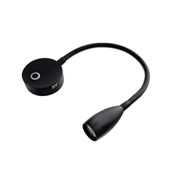 Black flexible neck lamp on a white background