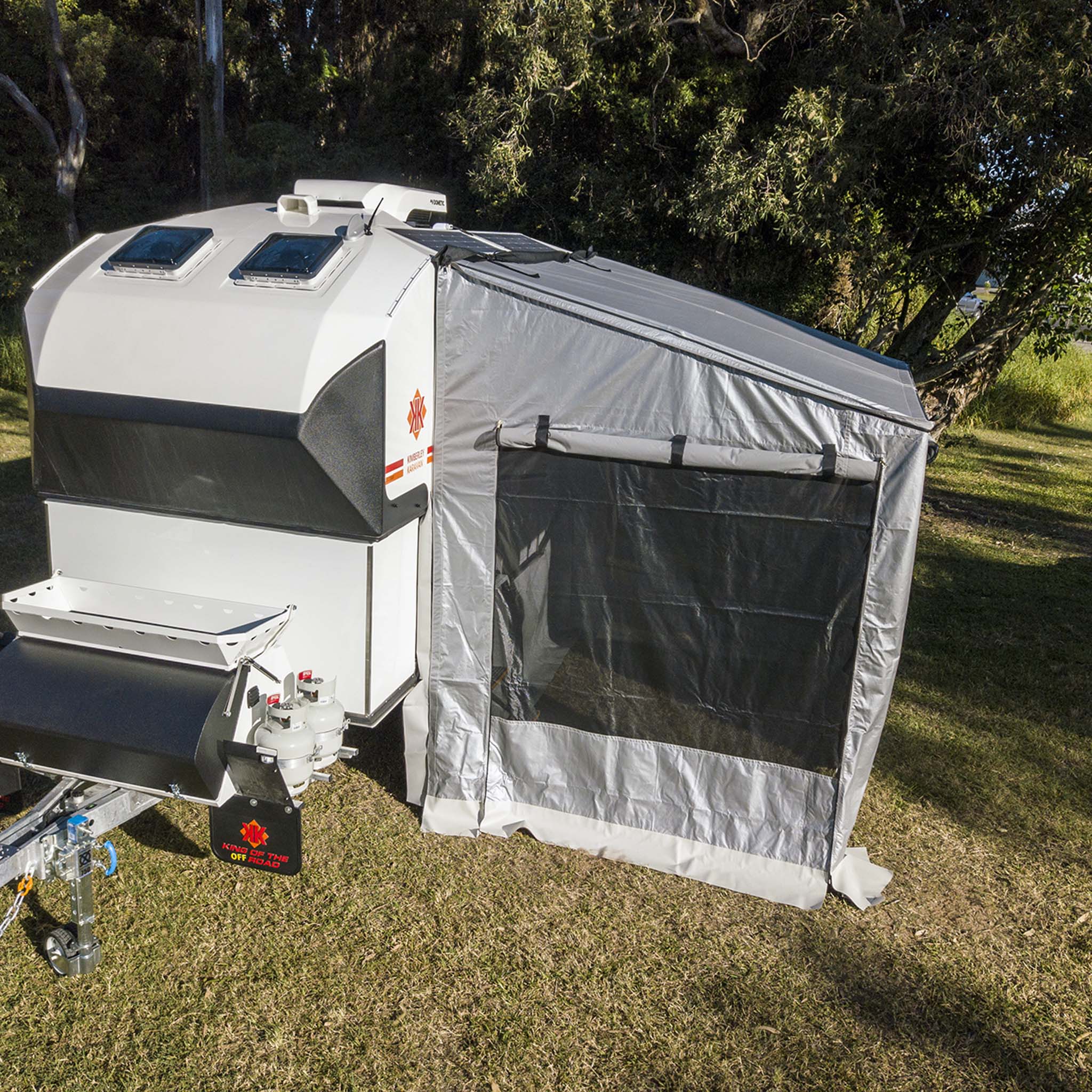 Kwik Awning - Front Wall with roll up door - Karavan