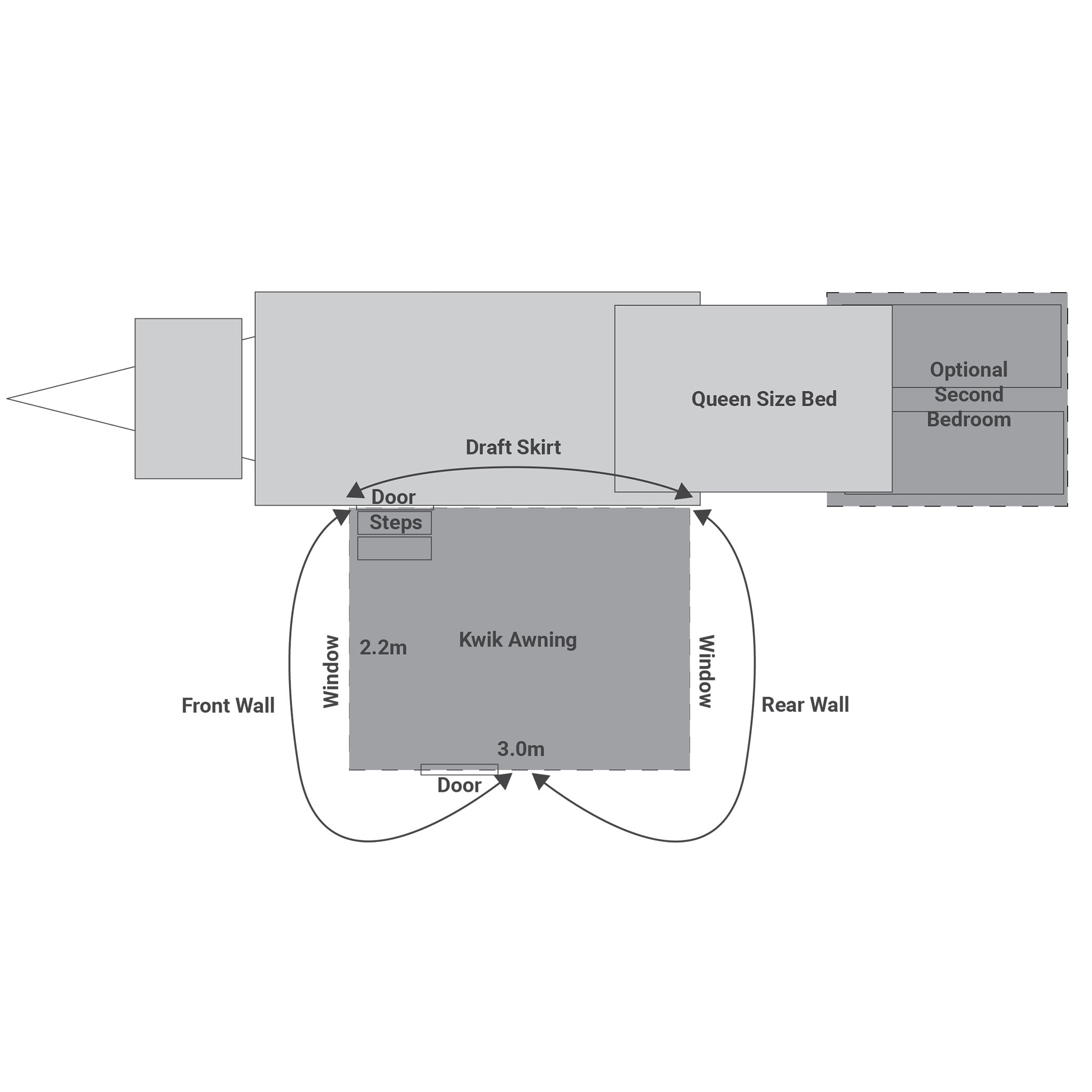 Kwik Awning - Front Wall with roll up door - Karavan